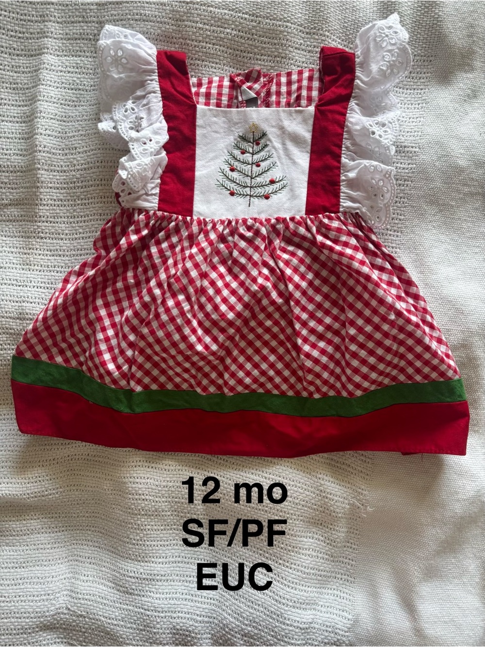 Christmas Blessings: Red Gingham Holiday Dress with Tree Embroidery